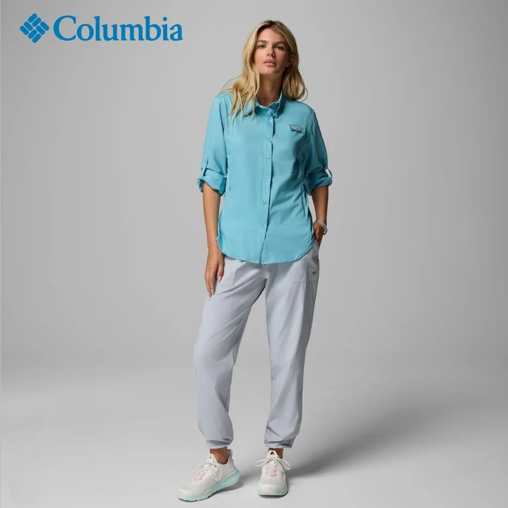 Columbia PFG Omni-Shade Long Sleeve Shirt Women's M Blue Coral Pink Plaid - Picture 6 of 16